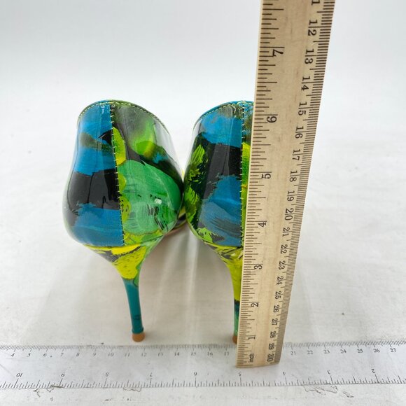 YDN Green Floral Pointed Toe High Heel Pumps Slip on Stilettos Slide Dress Shoes - Picture 5 of 8